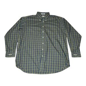 Paul Fredrick Mens 17 1/2‎ 36 Non Iron Two Ply Cotton Pinpoint Plaid Dress Shirt